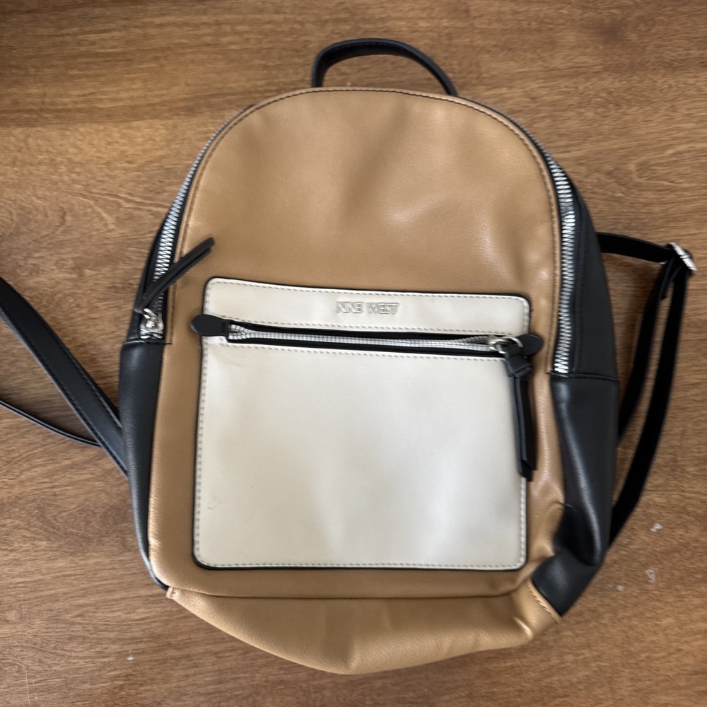 Nine West Color block Mini Backpack Beige, Black, & Cream
